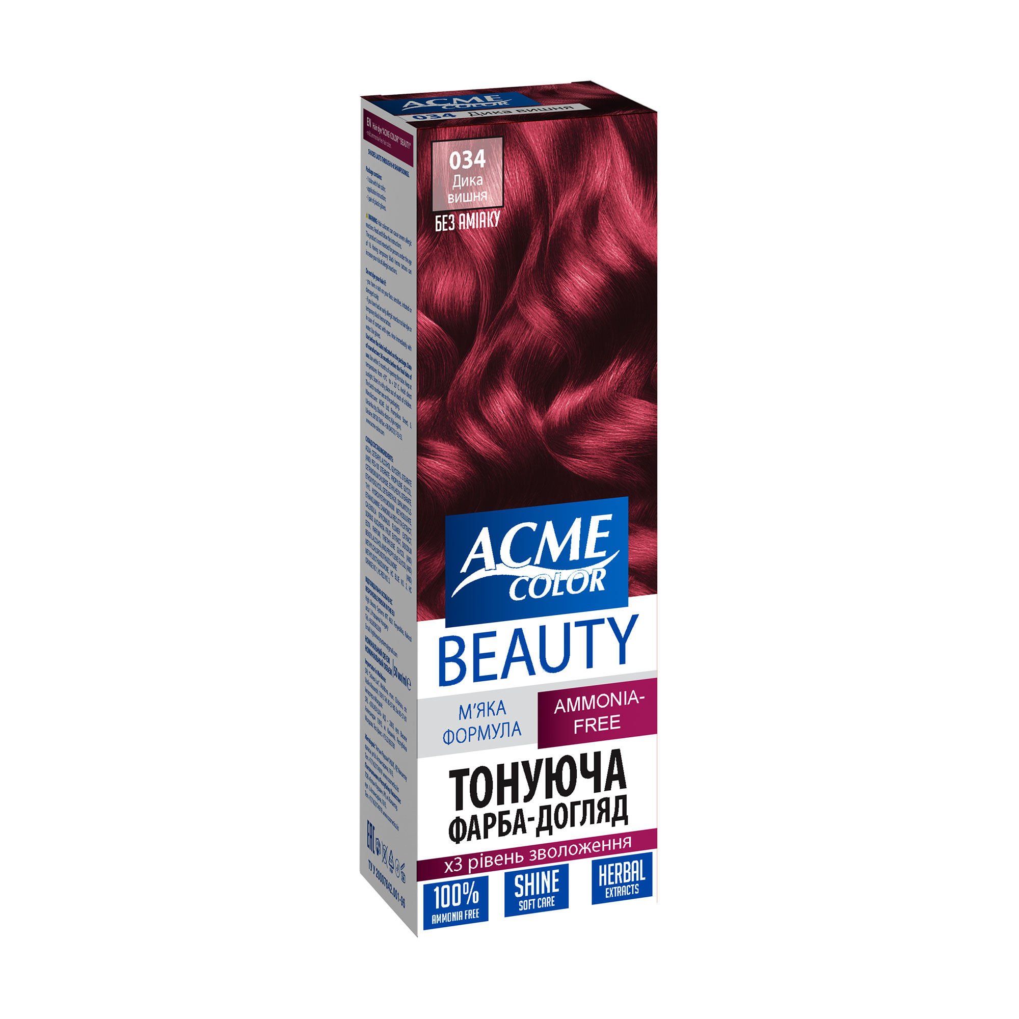 Безаміачна тонувальна фарба для волосся Acme Color Beauty 034 Дика вишня, 50 мл