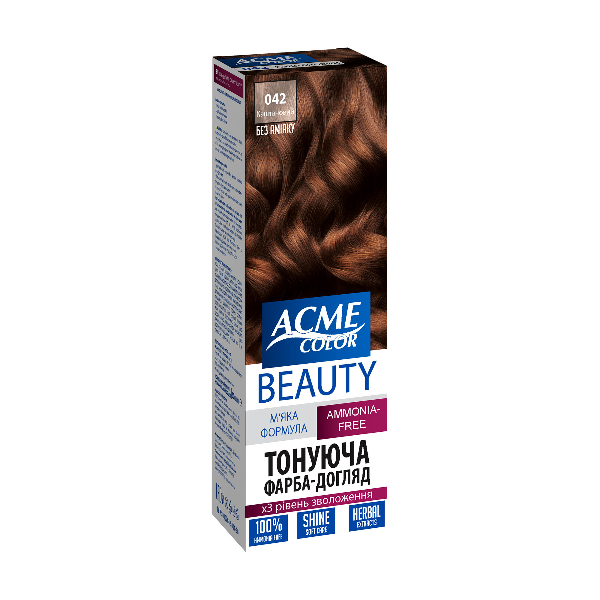Безаміачна тонувальна фарба для волосся Acme Color Beauty 042 Каштановий, 50 мл
